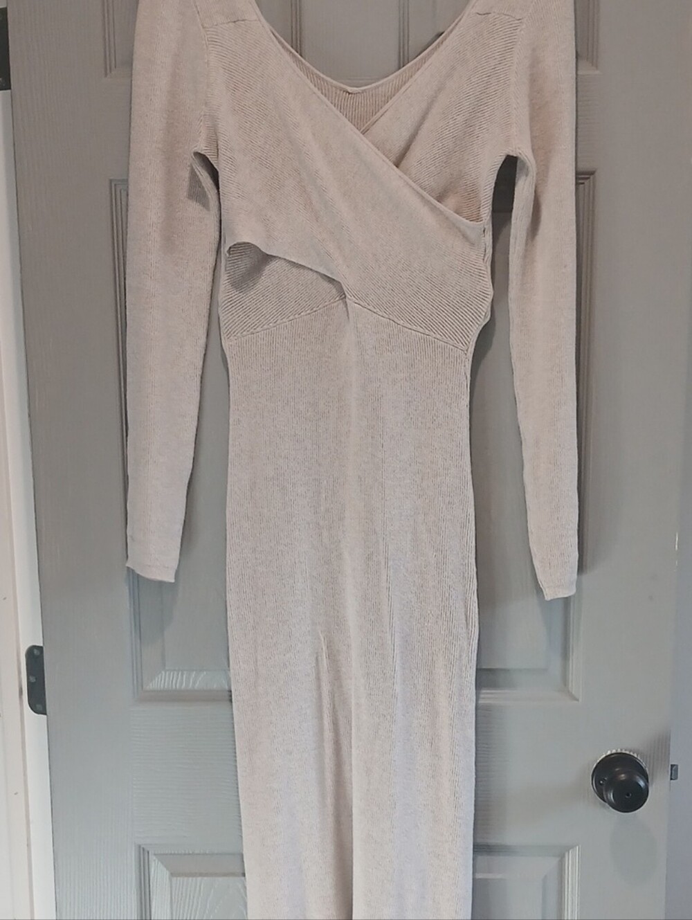 Sculpting Cream Long-Sleeve Wrap Knit Dress